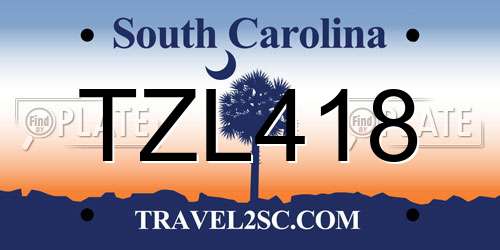 TZL418 South Carolina License Plate