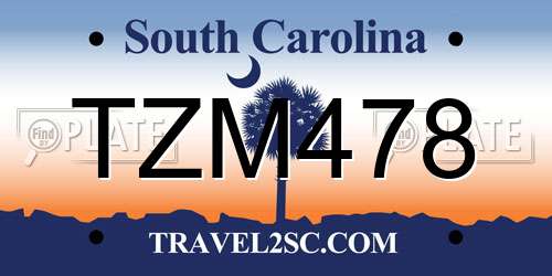 TZM478 South Carolina License Plate
