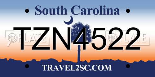 TZN4522 South Carolina License Plate