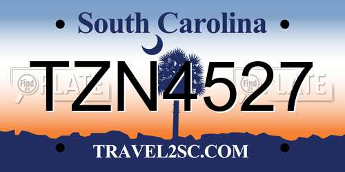 TZN4527 South Carolina License Plate