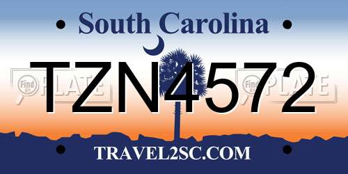 TZN4572 South Carolina License Plate