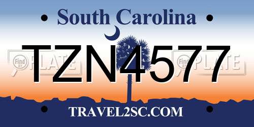 TZN4577 South Carolina License Plate