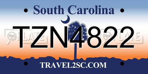 TZN4822 South Carolina License Plate