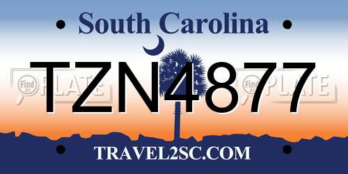 TZN4877 South Carolina License Plate