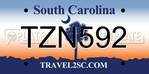 TZN592 South Carolina License Plate