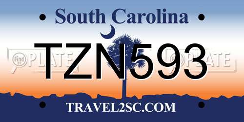 TZN593 South Carolina License Plate