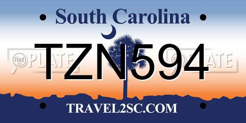 TZN594 South Carolina License Plate