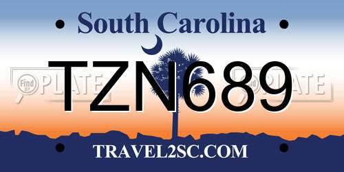 TZN689 South Carolina License Plate