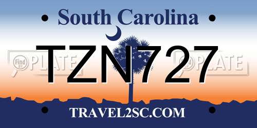 TZN727 South Carolina License Plate