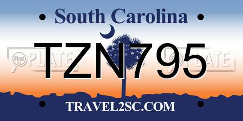 TZN795 South Carolina License Plate