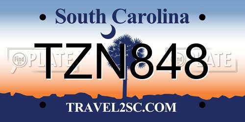 TZN848 South Carolina License Plate