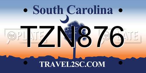 TZN876 South Carolina License Plate