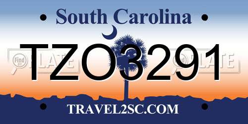 TZO3291 South Carolina License Plate
