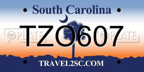 TZO607 South Carolina License Plate