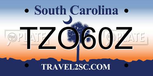 TZO60Z South Carolina License Plate