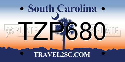 TZP680 South Carolina License Plate