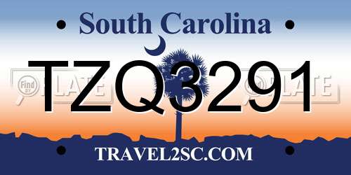 TZQ3291 South Carolina License Plate