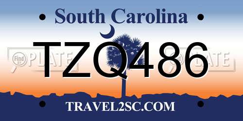 TZQ486 South Carolina License Plate
