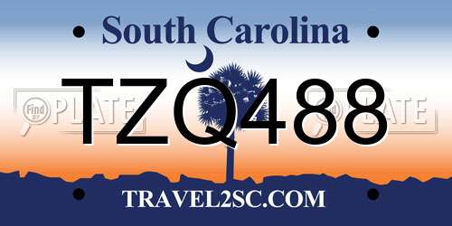 TZQ488 South Carolina License Plate