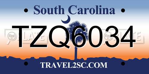 TZQ6034 South Carolina License Plate