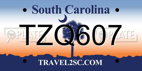 TZQ607 South Carolina License Plate