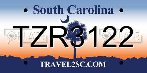 TZR3122 South Carolina License Plate