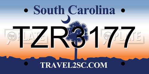 TZR3177 South Carolina License Plate