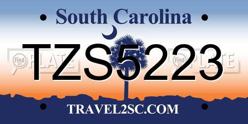 TZS5223 South Carolina License Plate