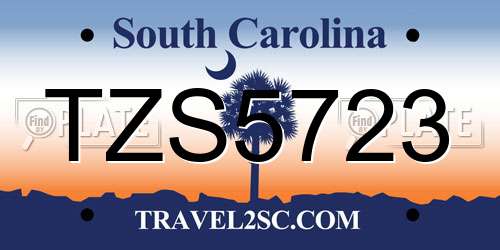 TZS5723 South Carolina License Plate