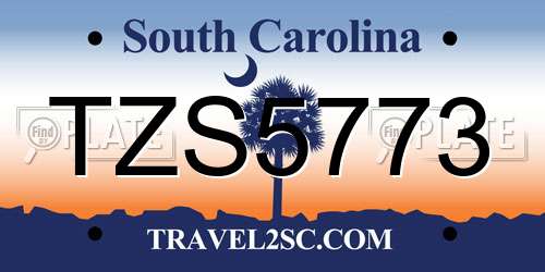 TZS5773 South Carolina License Plate