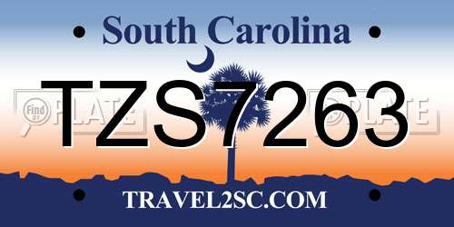 TZS7263 South Carolina License Plate
