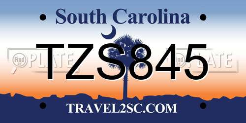 TZS845 South Carolina License Plate