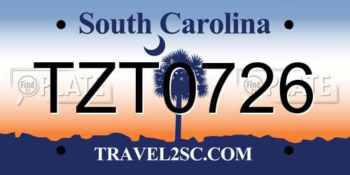 TZT0726 South Carolina License Plate
