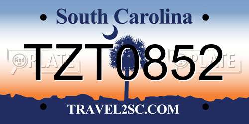 TZT0852 South Carolina License Plate