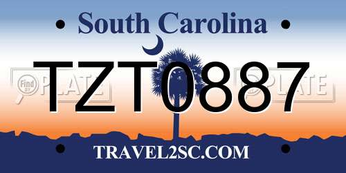 TZT0887 South Carolina License Plate