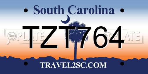 TZT764 South Carolina License Plate
