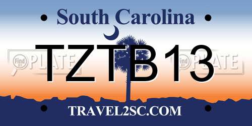 TZTB13 South Carolina License Plate