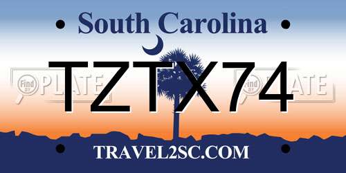 TZTX74 South Carolina License Plate