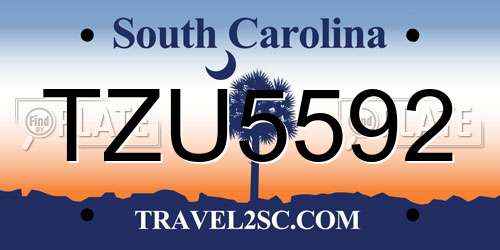 TZU5592 South Carolina License Plate