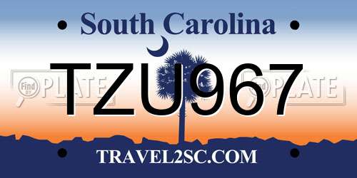 TZU967 South Carolina License Plate