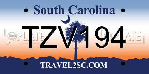TZV194 South Carolina License Plate