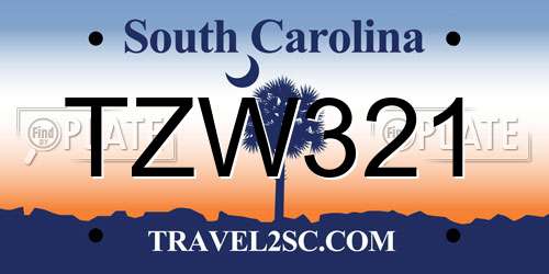 TZW321 South Carolina License Plate