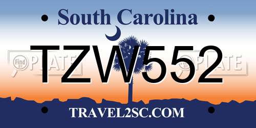 TZW552 South Carolina License Plate