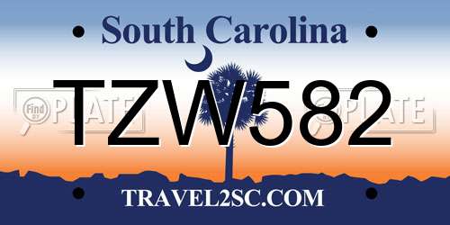 TZW582 South Carolina License Plate