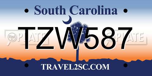 TZW587 South Carolina License Plate