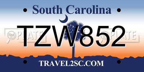 TZW852 South Carolina License Plate