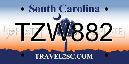 TZW882 South Carolina License Plate