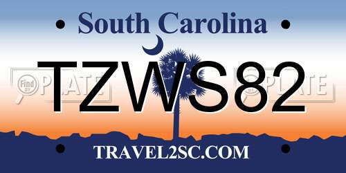 TZWS82 South Carolina License Plate