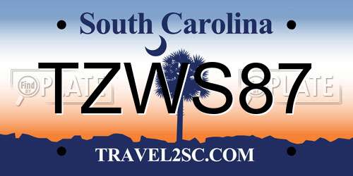 TZWS87 South Carolina License Plate