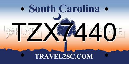 TZX7440 South Carolina License Plate